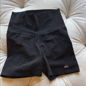 ALO Yoga Black High-Rise Bike Shorts with Subtle Logo